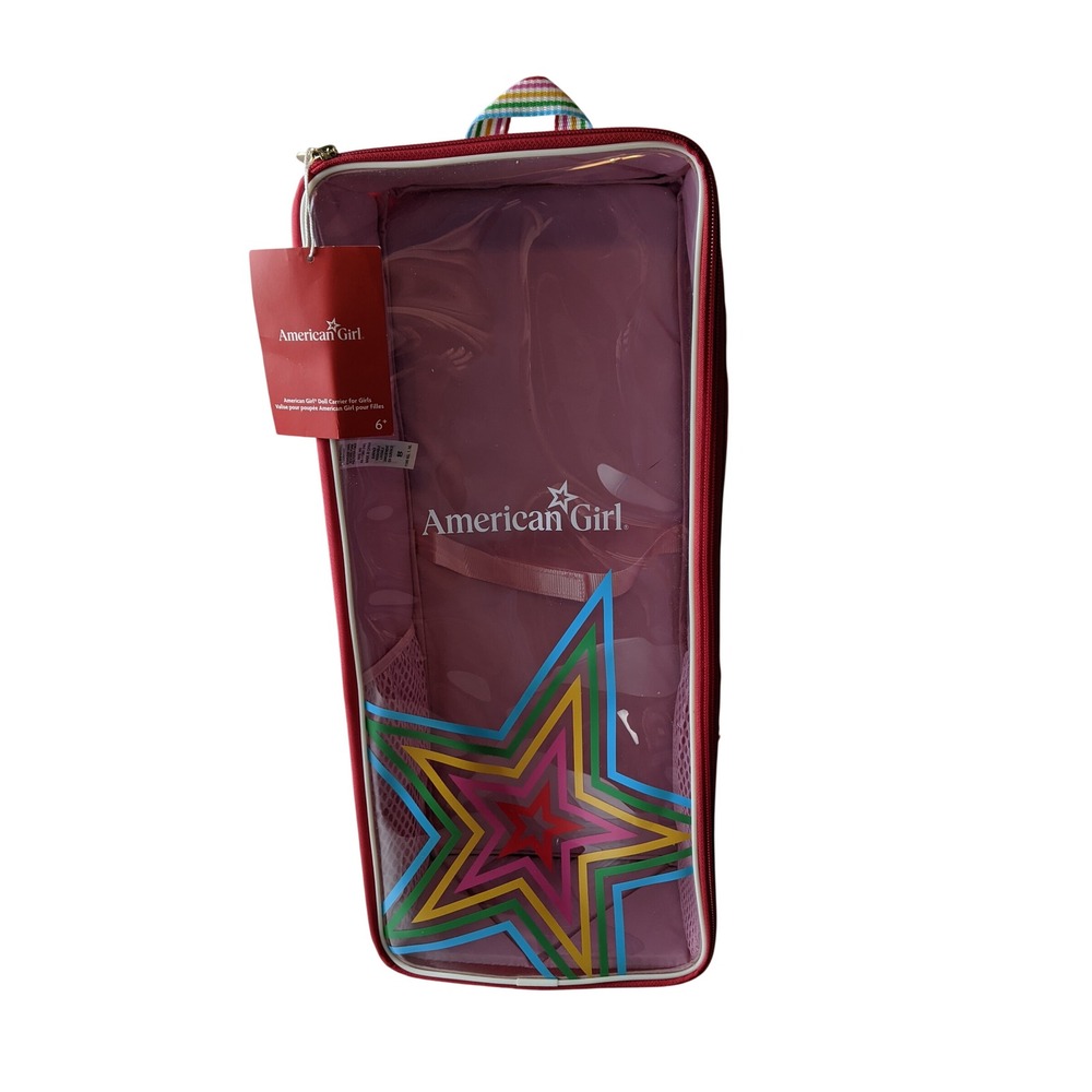 American Girl Doll Carrier Backpack Red Pink Star Clear Window HRN83 NWT